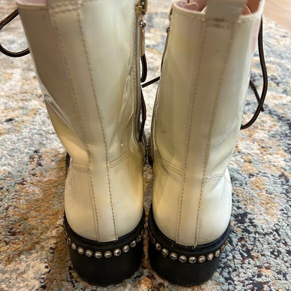 Schutz Combat Boots Andorra Patent Embedded Crystal Detail Block Heel Size 10B - Picture 4 of 9